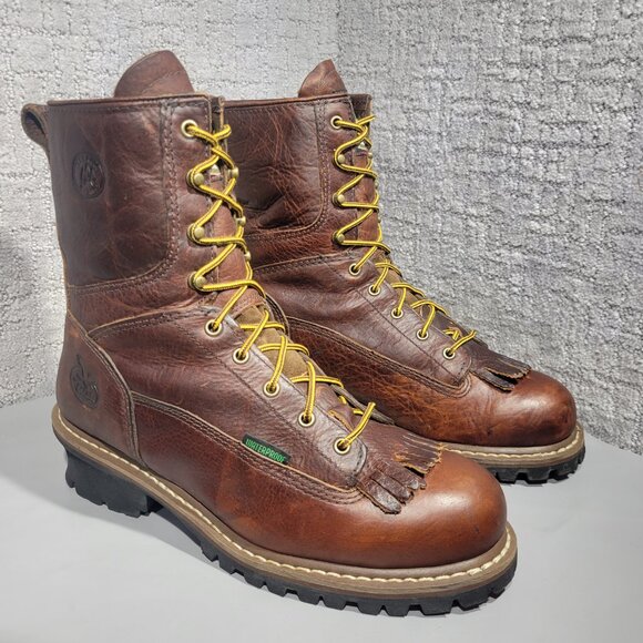 Georgia G7313 Men's Size 10M Brown Leather Steel Toe Waterproof Logger Boots - Picture 2 of 11